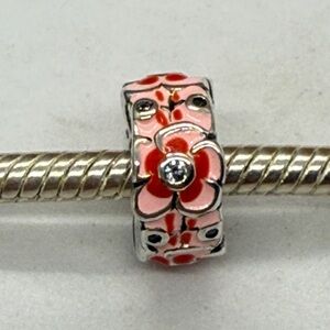 Pink and Red Flower Spacer Charm – Sterling Silver Enamel Bead